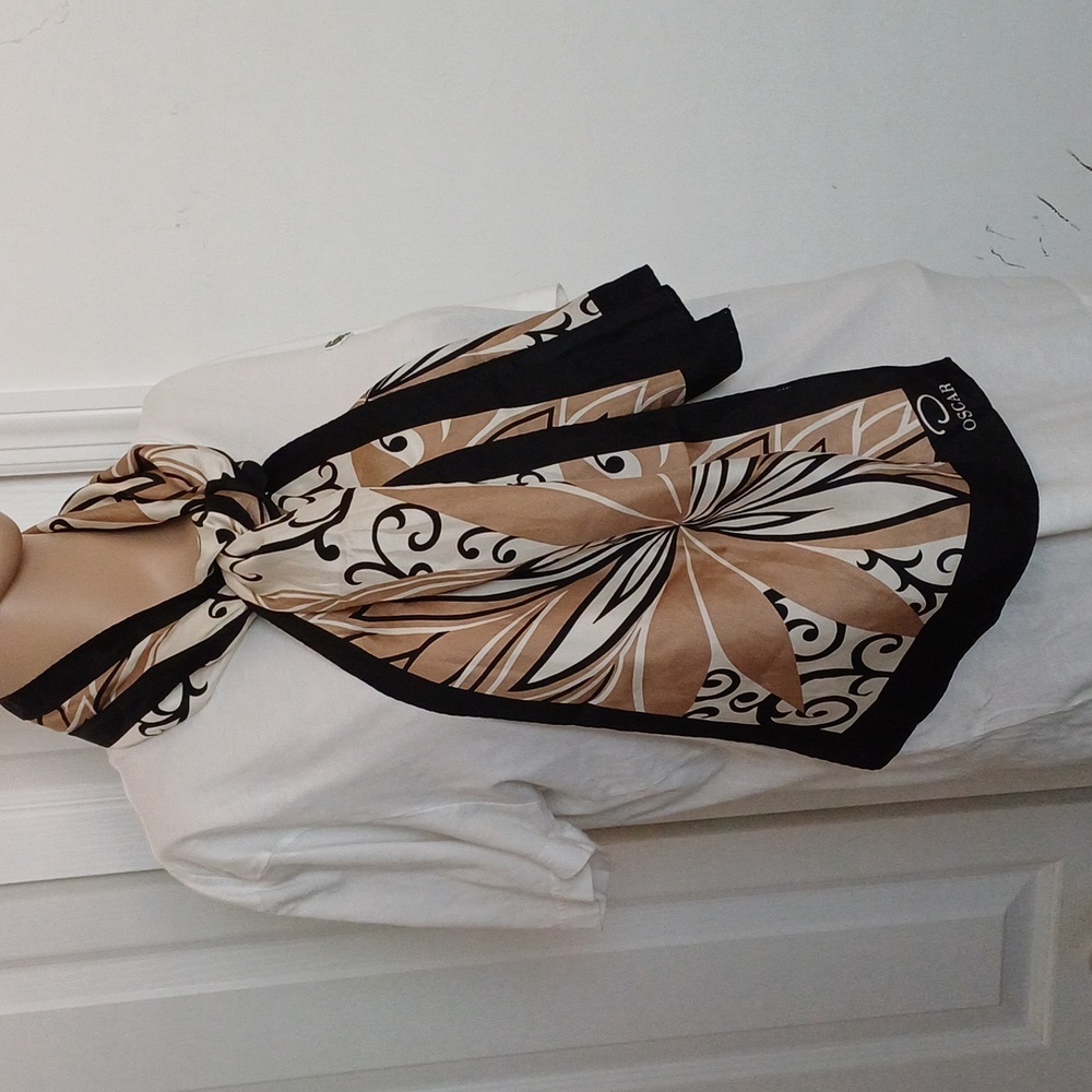Oscar de la Renta vintage  absract floral silk scarf brown & beige - Picture 8 of 10